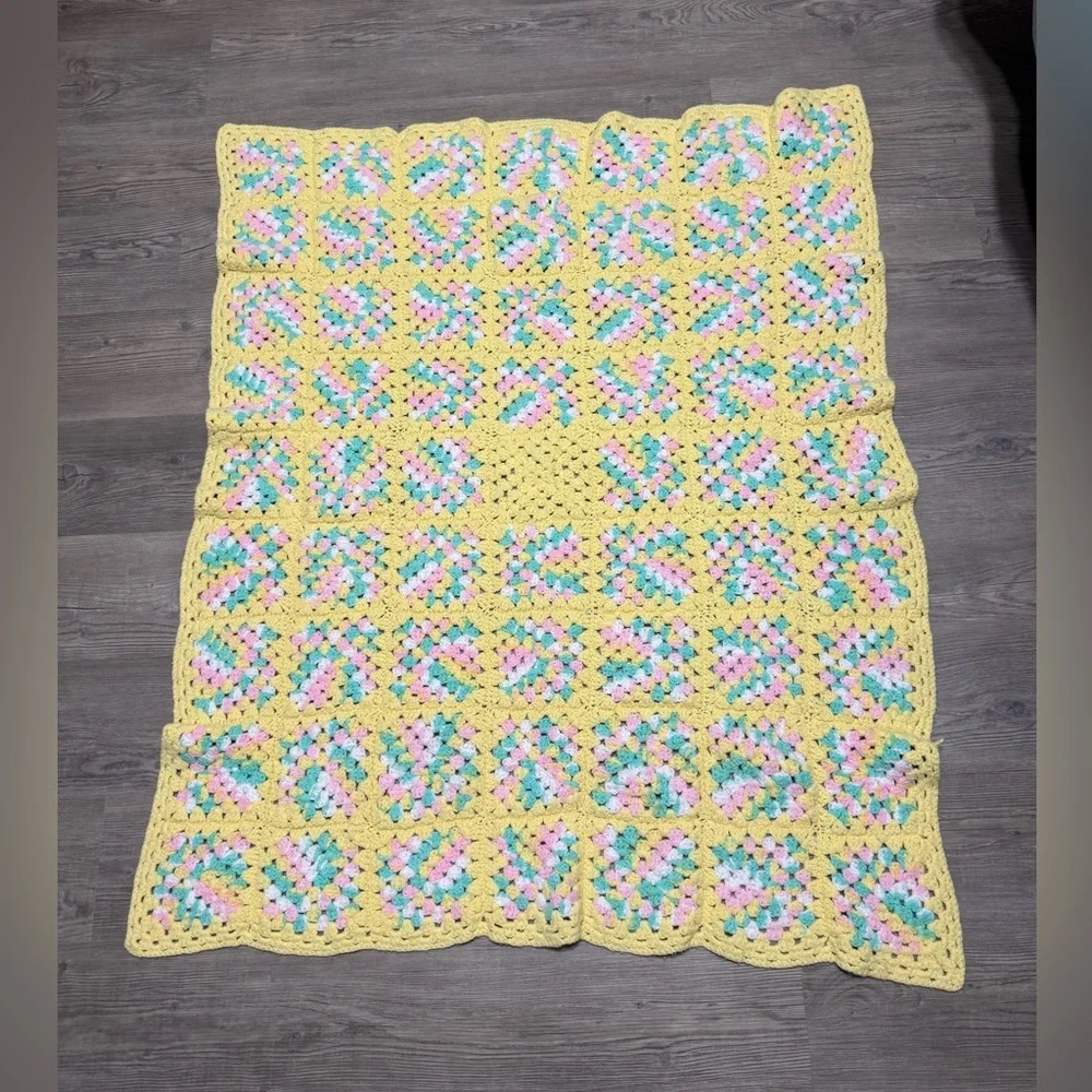 Handmade Crotchet Granny Square Pastel Blanket